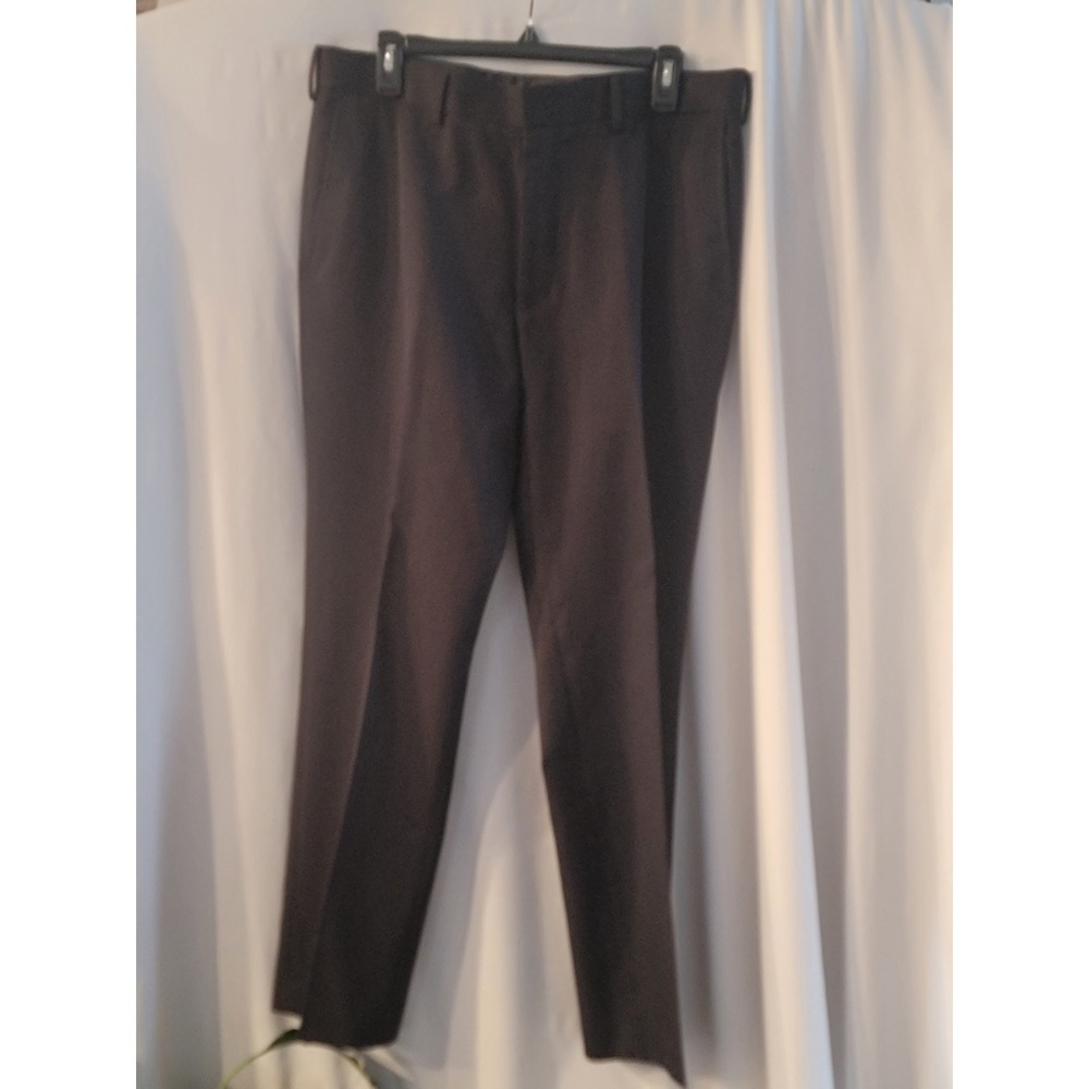 Perry Ellis Portfolio Mens Black Dress Pants Flat Front Trousers 34x30